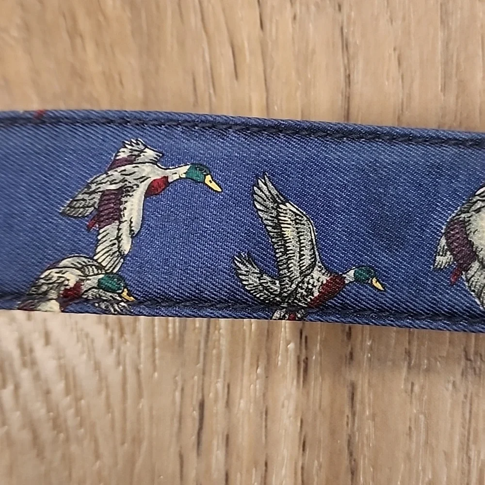 Vintage Trafalgar Belt Ribbon Ducks Mallards Leather Accents Brass Men's size 34